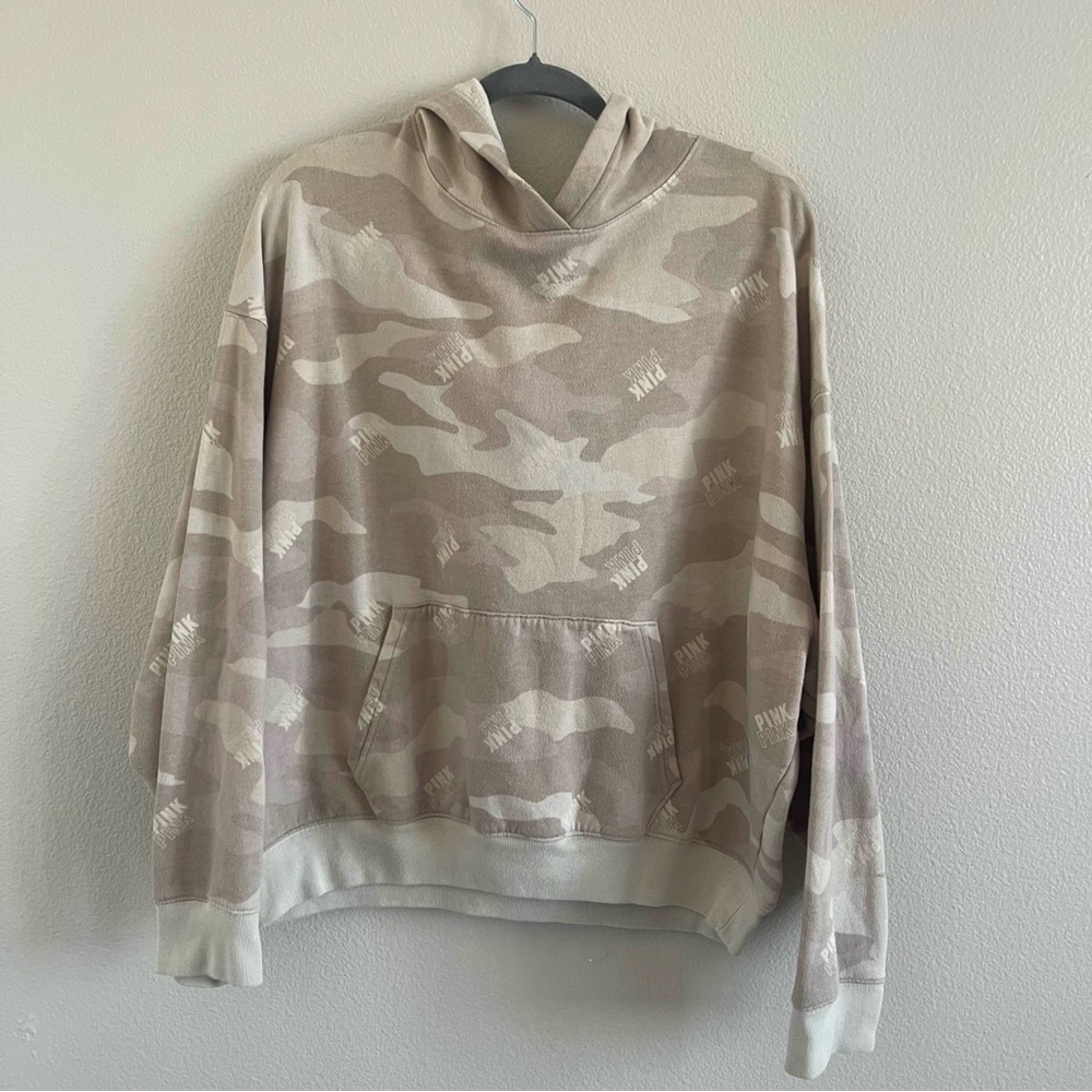 PINK Victoria's Secret Taupe Camo Hooded Sweatshirt
